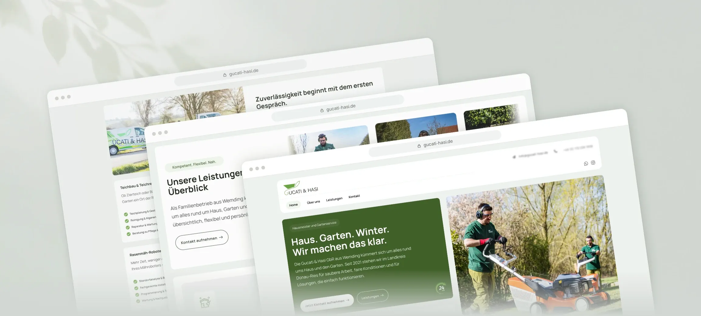 Drei Seiten der neuen Website von Gucati & Hasi im Browser
