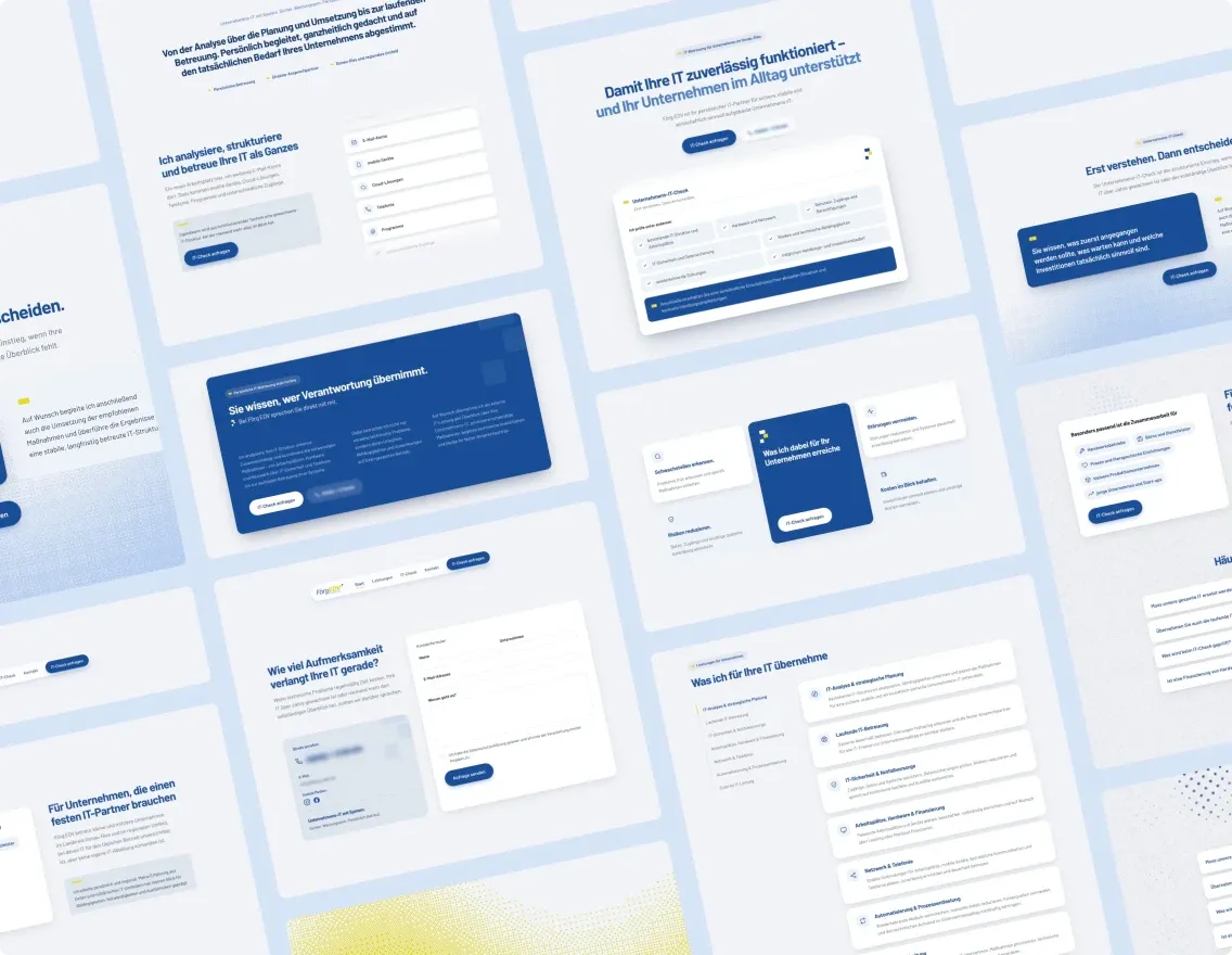 Mehrere Abschnitte der Website im Überblick