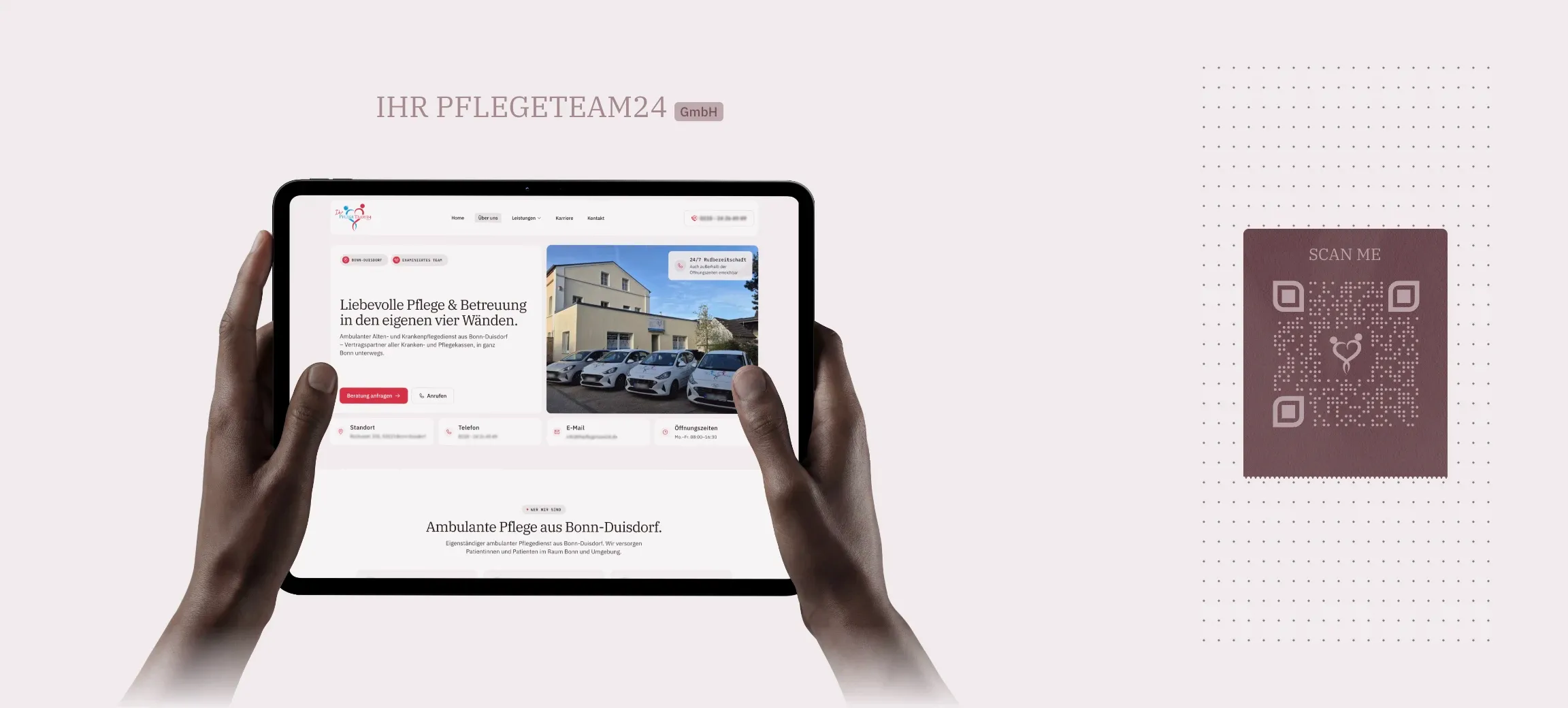 Startseite von Ihr PflegeTeam 24 auf einem Tablet