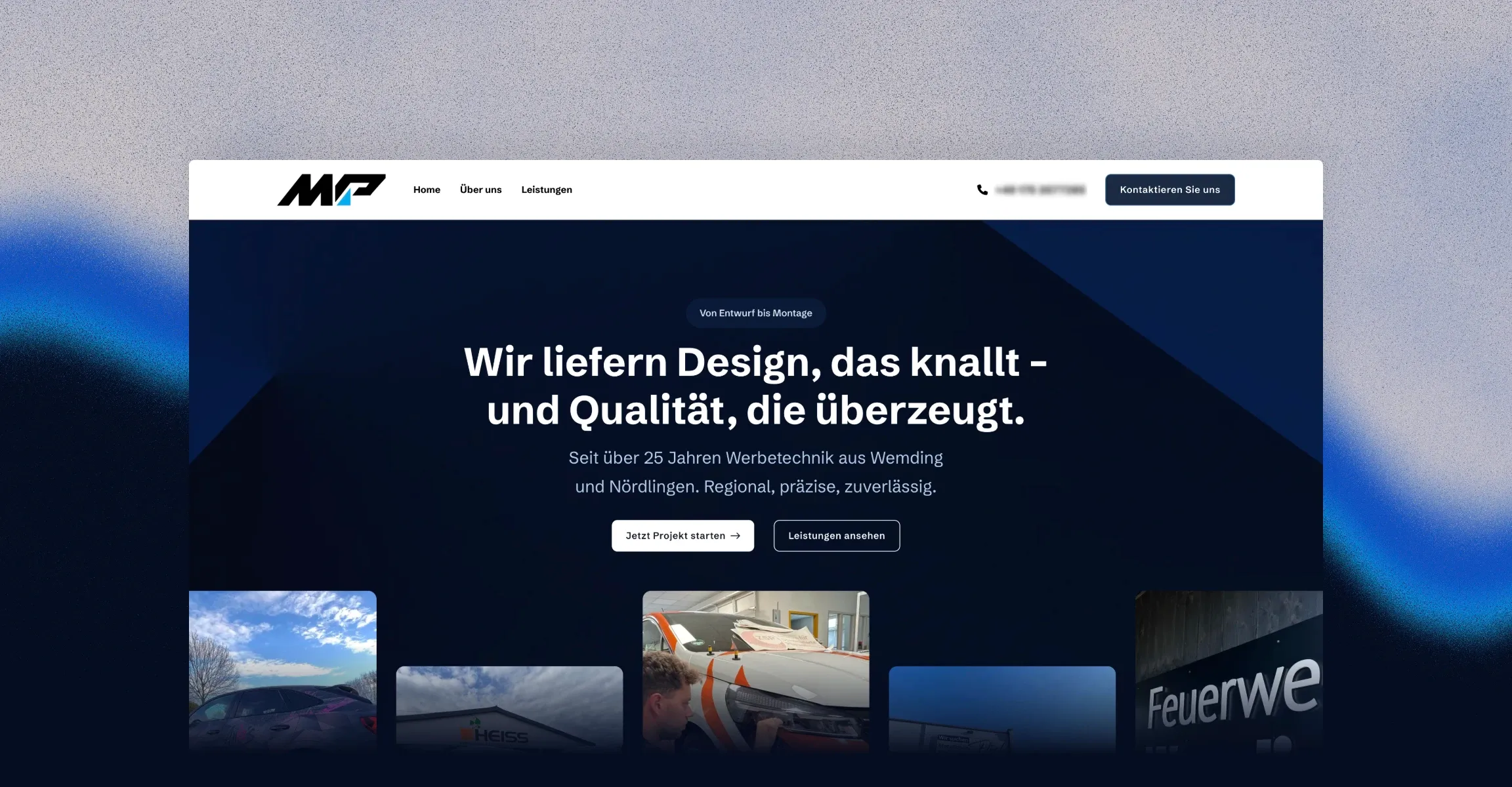Startseite von MP Design mit einer Reihe echter Arbeiten