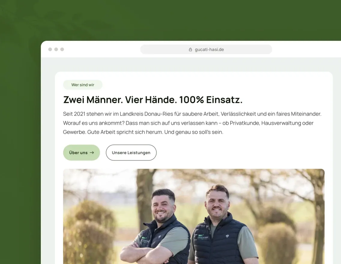 Seite über die beiden Inhaber mit ihrem Foto